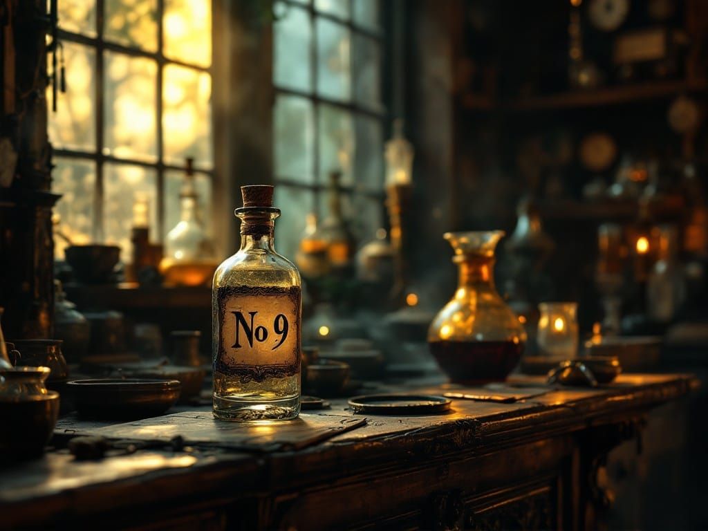 Enchanted Alchemist's Elixir in a Whimsical, Mystical Shop
