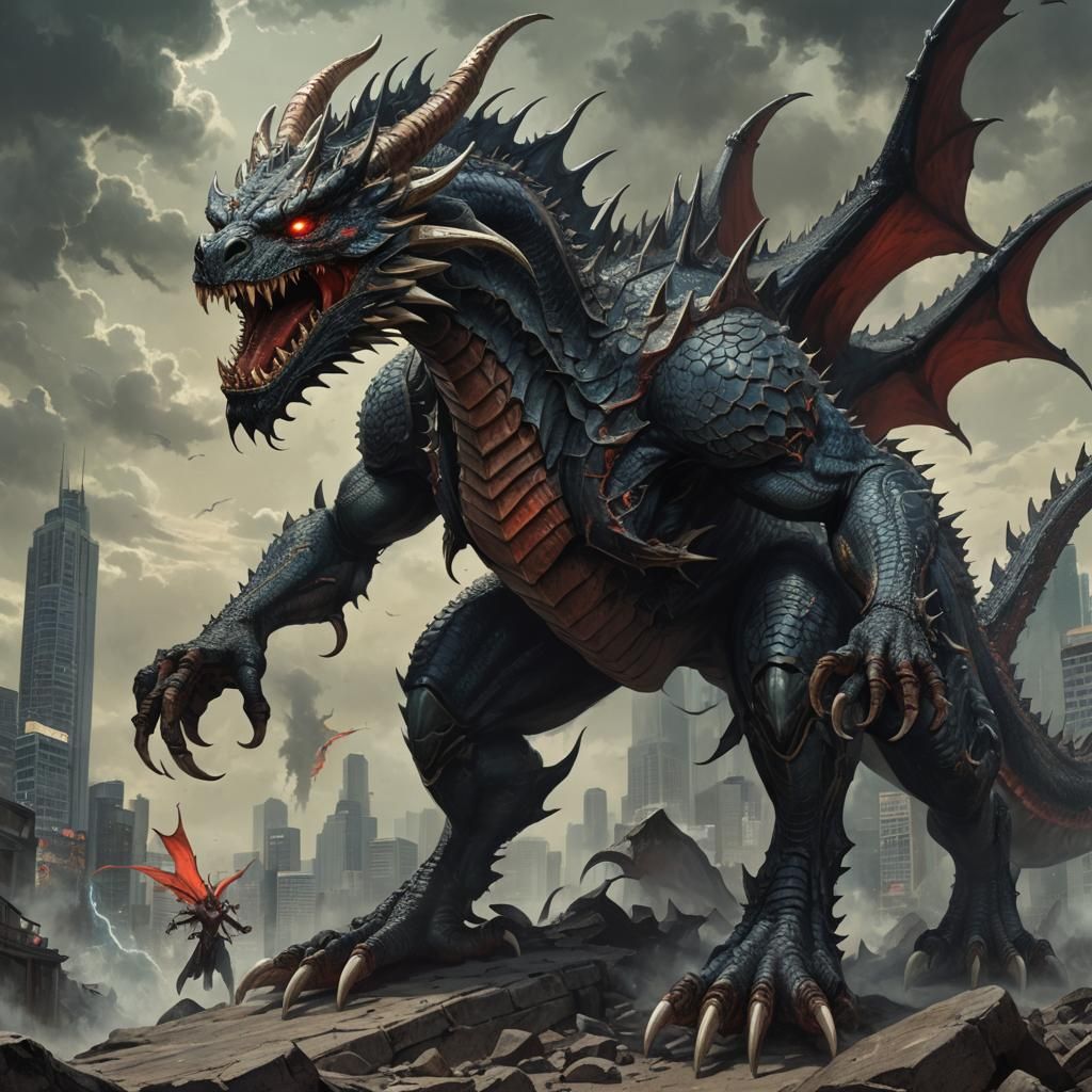 Sinister Female Kaiju Dragon in Dark Fantasy Style