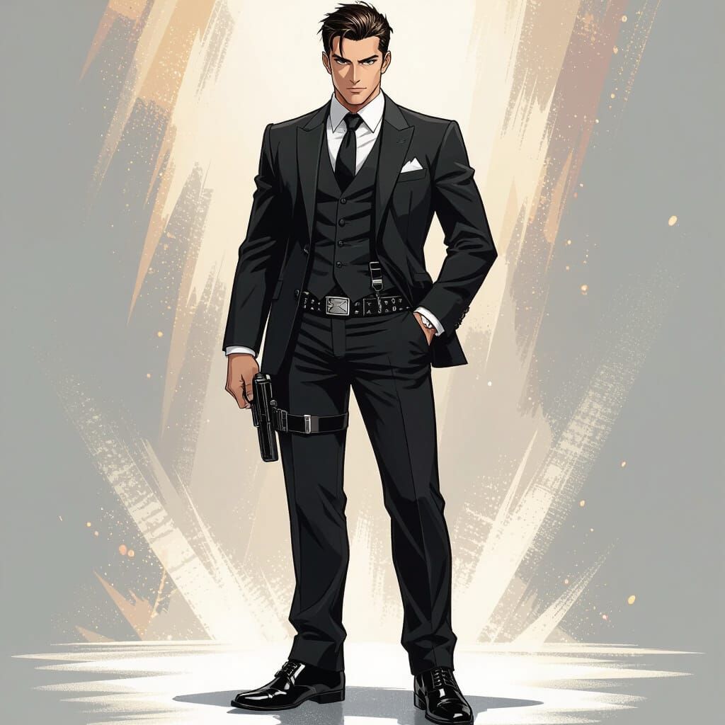 Handsome Young Man in Sharp Suit, Anime Style