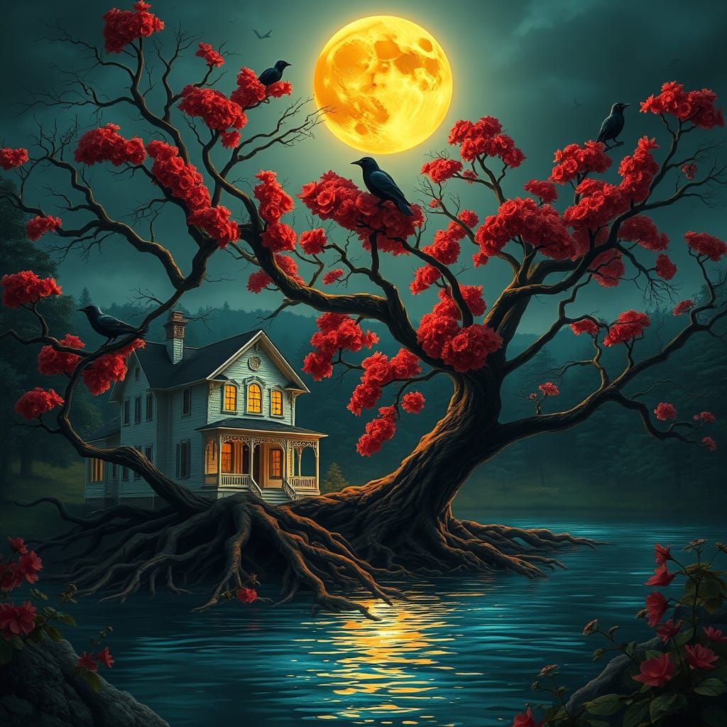 Gothic Serenity Under a Golden Moon