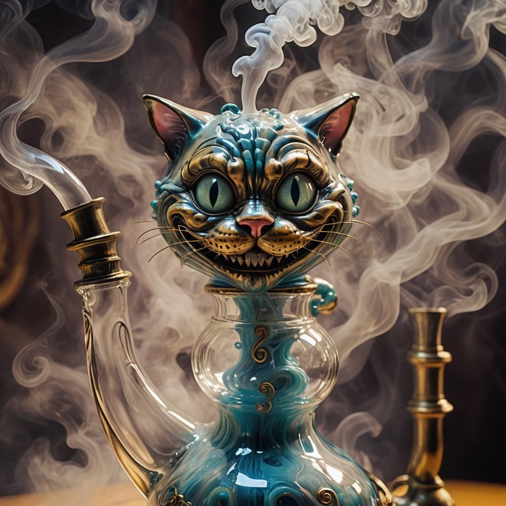 Surreal Cheshire Cat Water Pipe in Dreamscape