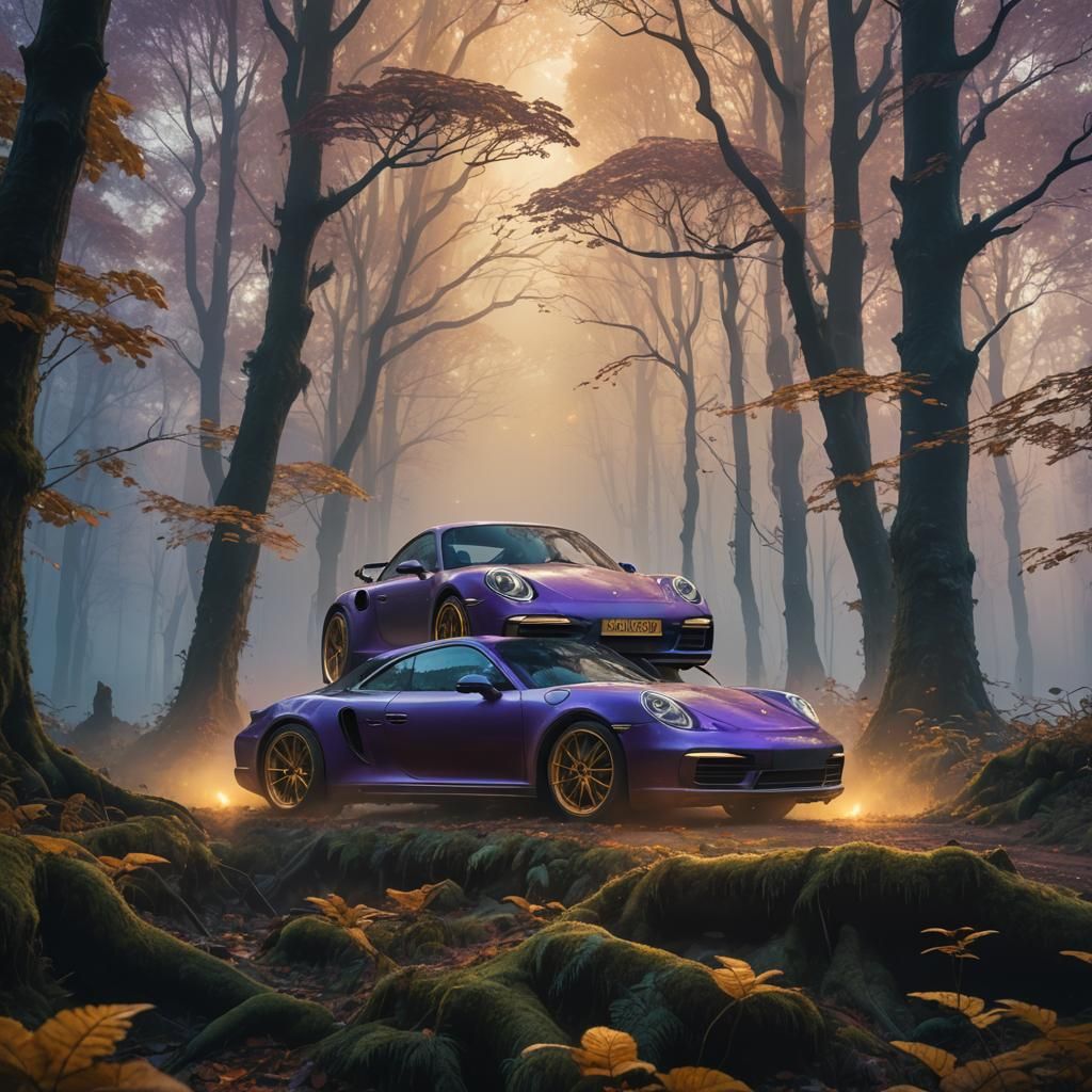 Porsche in Misty Forest: Fantasy Concept Art