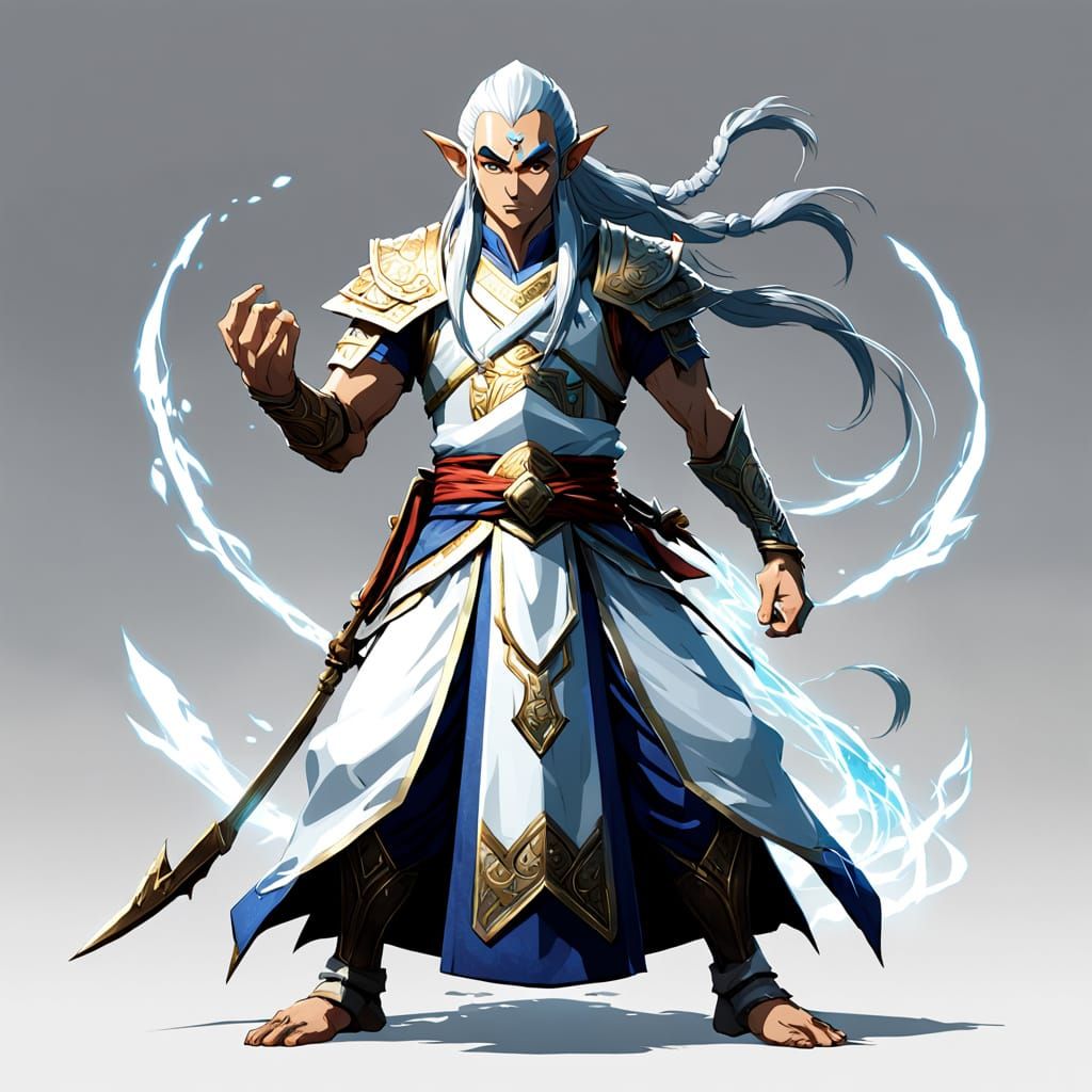 Elven Hindu Guru in Attack Stance