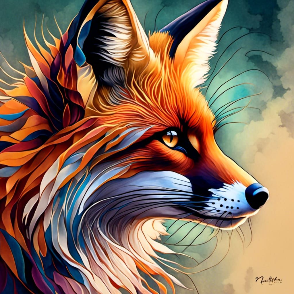 Geometric Fox Tattoo Design in Watercolor