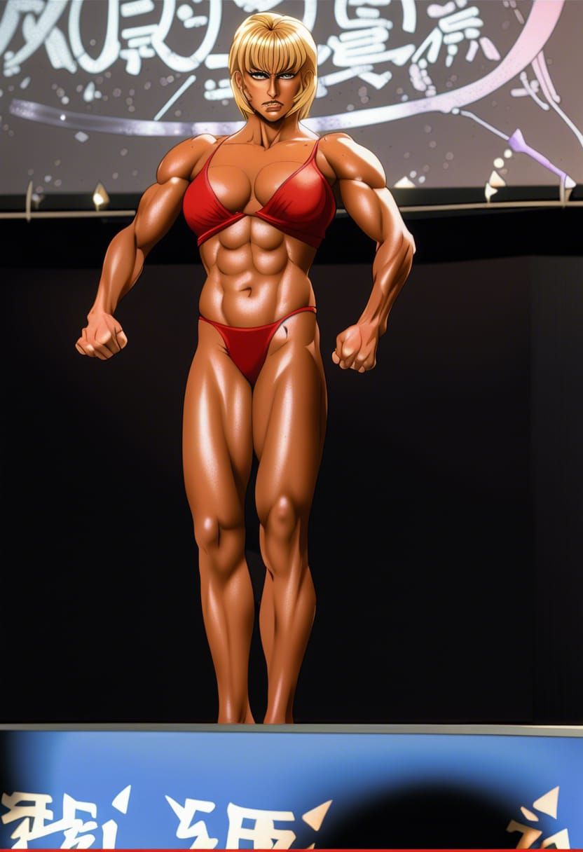 Anime Villain Wrestler Character in 80s Anime Style