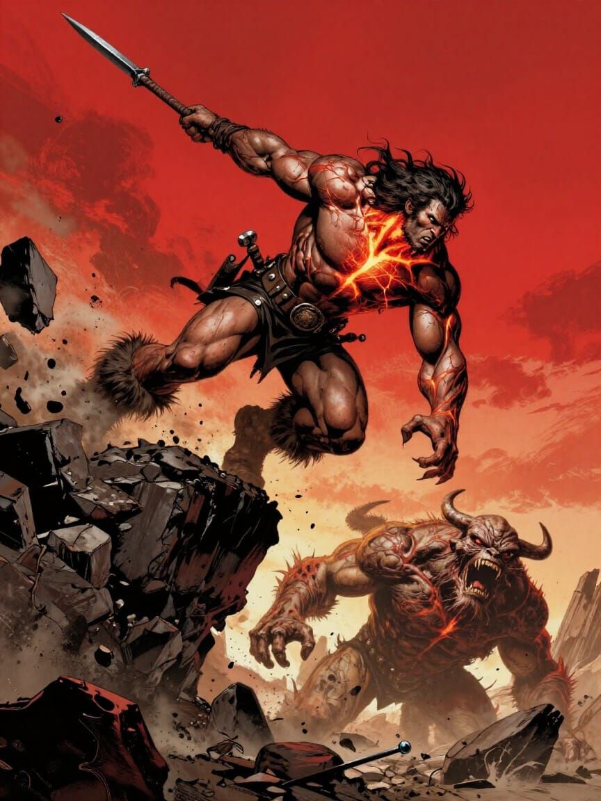Comic Cover Art: Barbarian Battles Mutated Beast