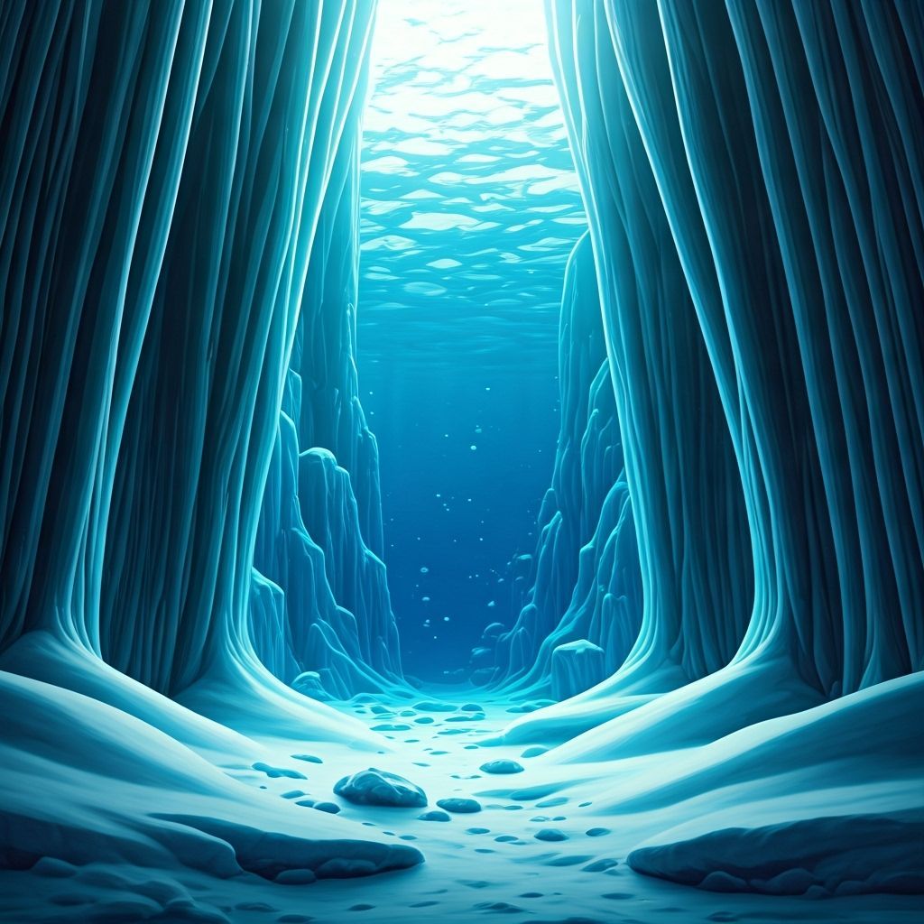 Surreal Frozen Underwater Landscape with Ice Cathedrals