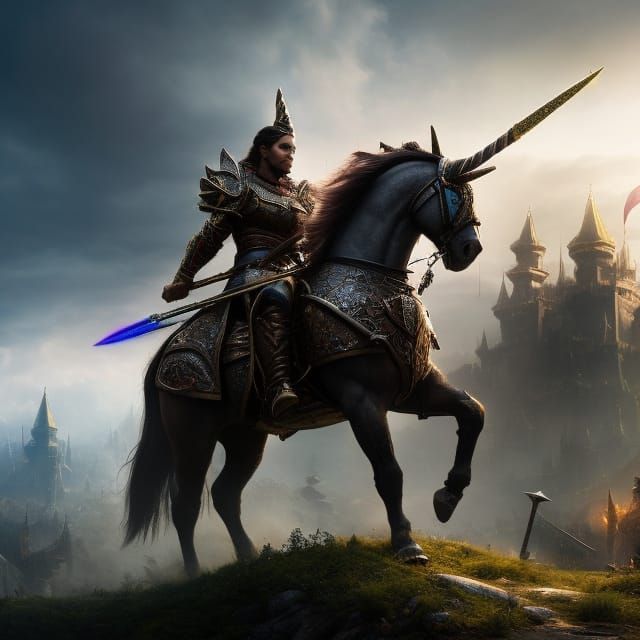 Medieval Knight on Unicorn in Hyperrealistic Style