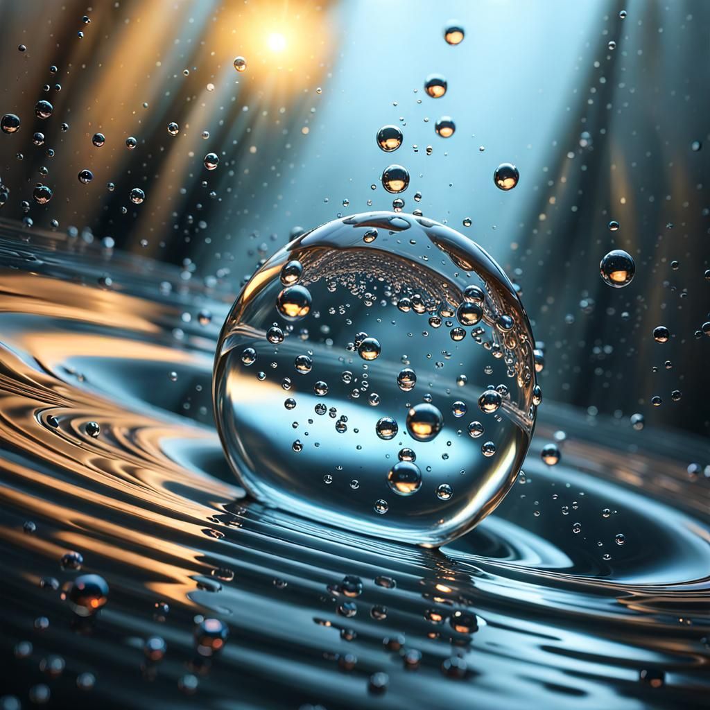 a drop of water falling into water in circles, perfect composition, beautifully detailed, intricate details octane rende...