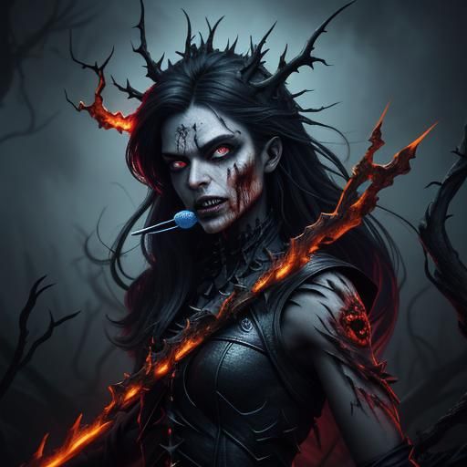 Spiked Lollipop Zombie in Dark Fantasy Style