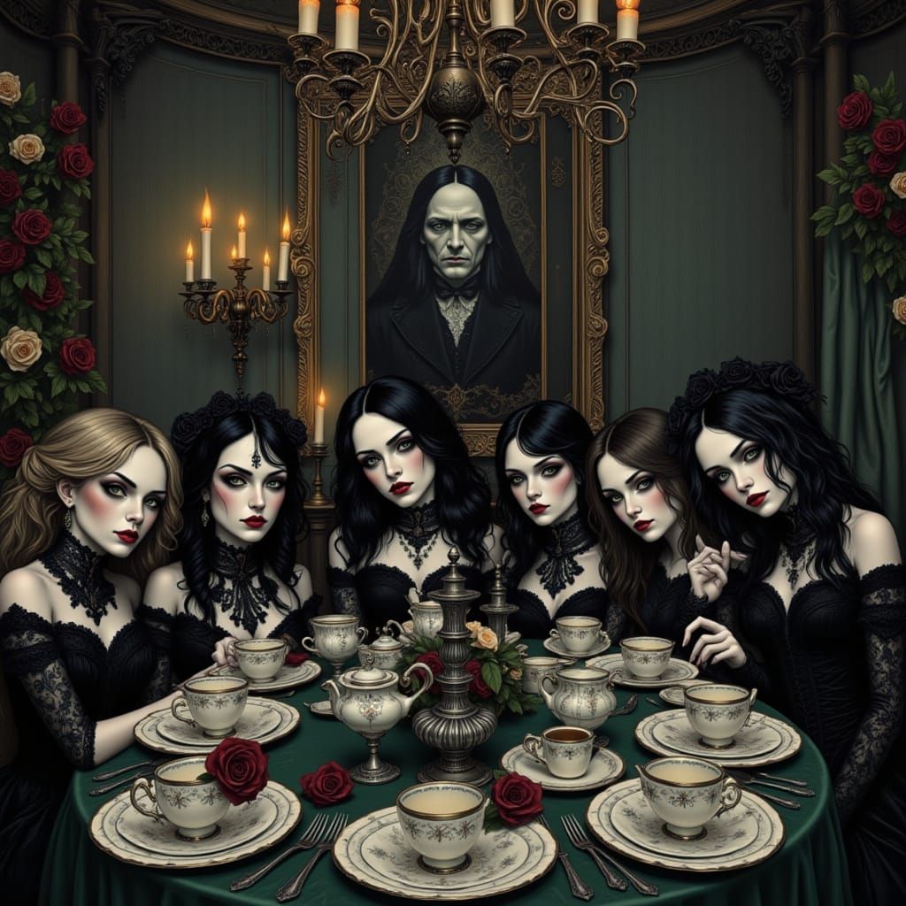 Elegant Gothic Tea Party in Victorian-Style Parlor