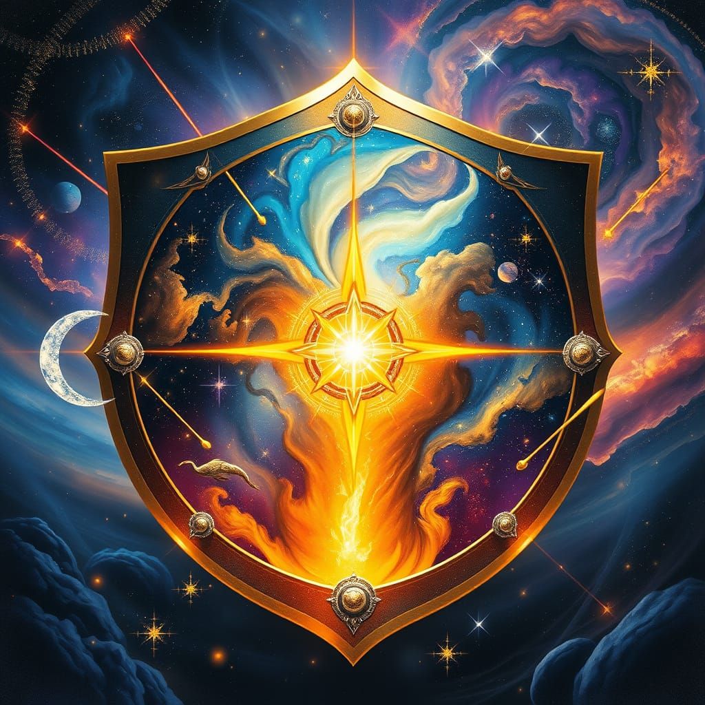 Ethereal Celestial Shield in Cosmic Artistic Style