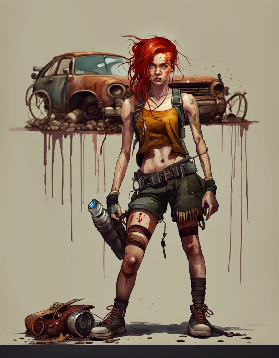Post-Apocalyptic Girl in Hyperrealistic Splash Art