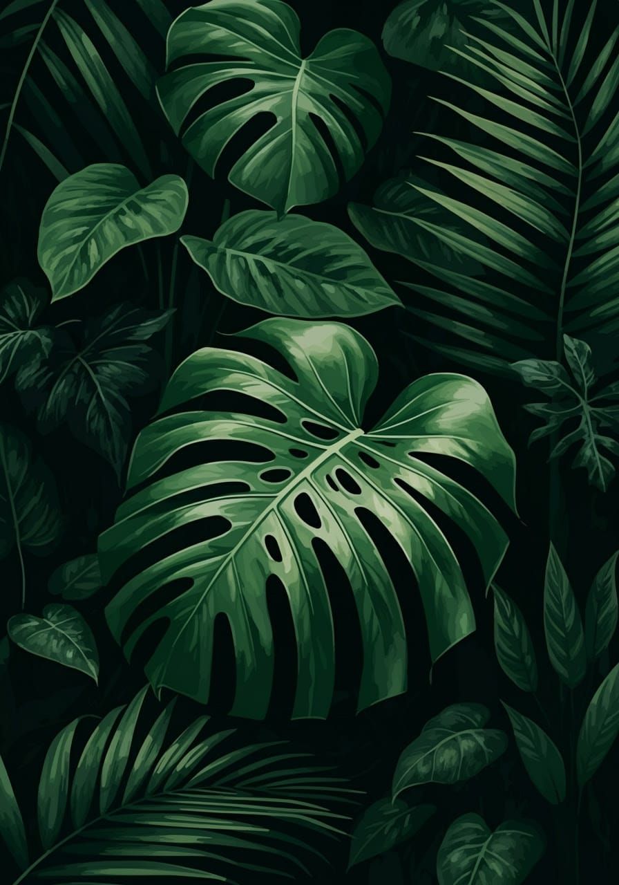 Lush Green Tropical Leaves in a Rainforest