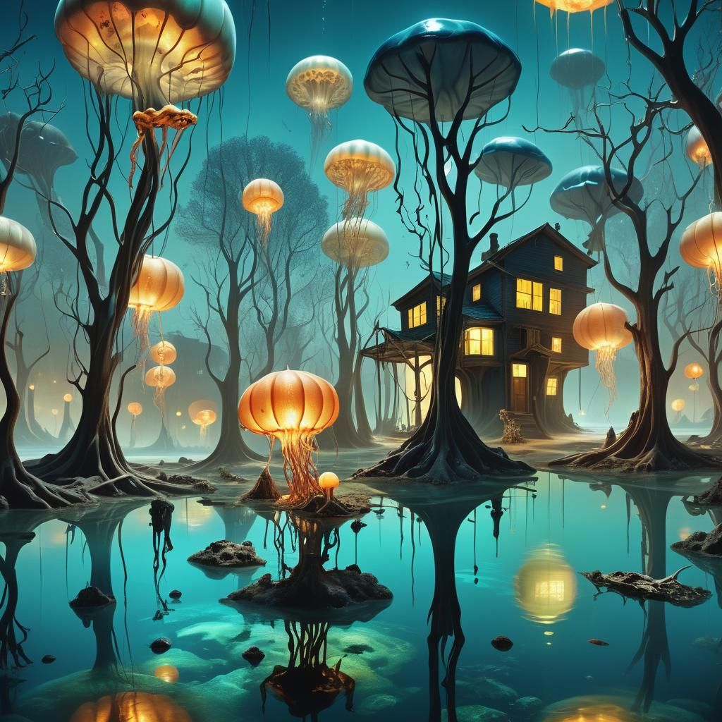 Surreal Underwater Landscape with Skeletons, in Digital Art