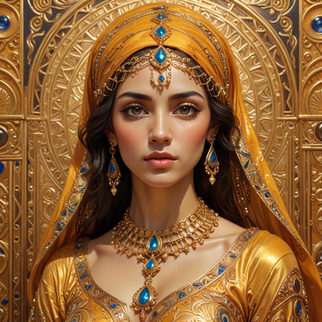 Arabian Woman in Gold: A Klimt-Style Painting
