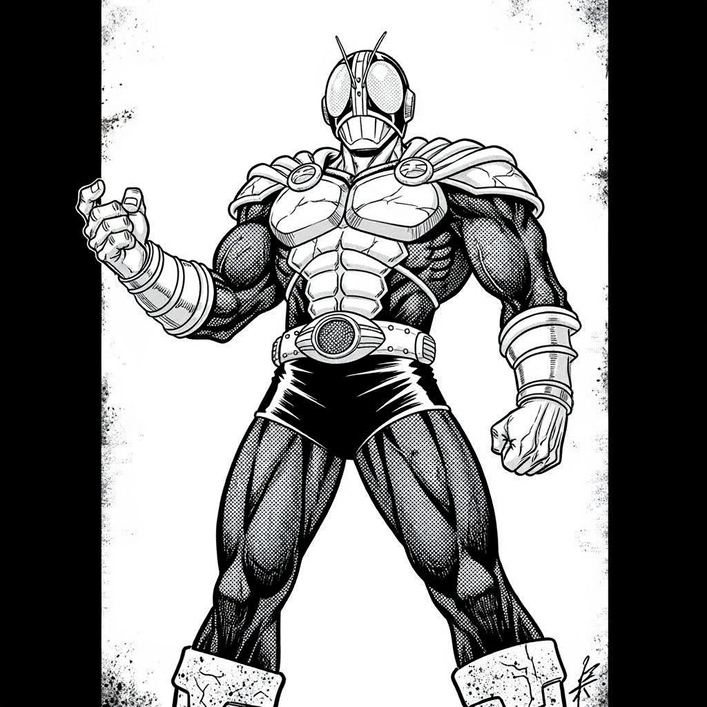 Dynamic Tokusatsu Hero in Bold Comic Book Style