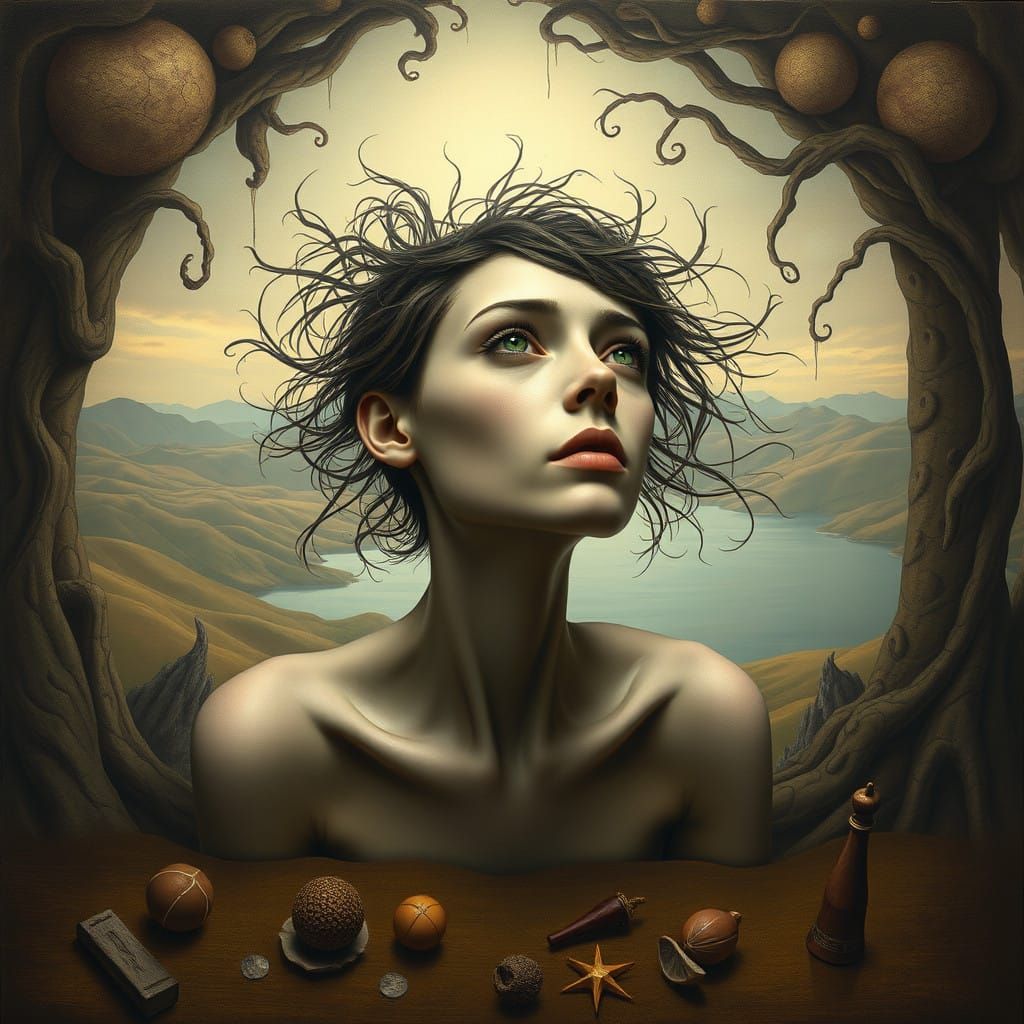 Ethereal Figure with Elongated Limbs in a Dreamlike Realm