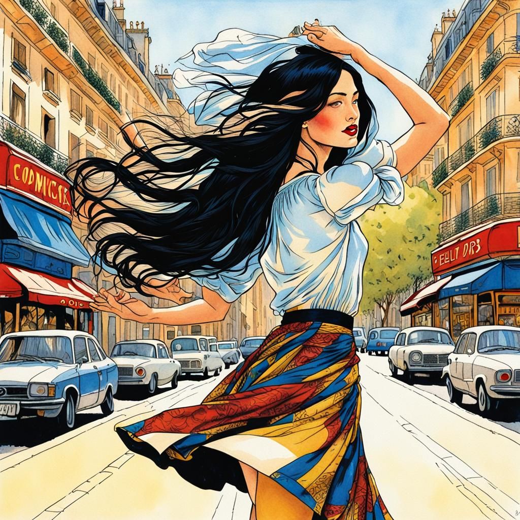 Girl in Paris Skirt Lifted, Milo Manara Style