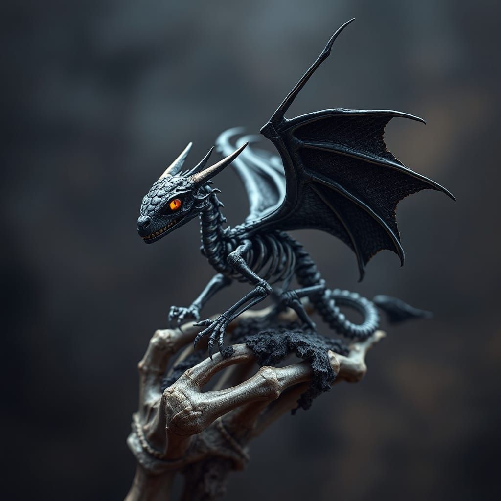 Dark Skeleton Dragon in a Bony Hand