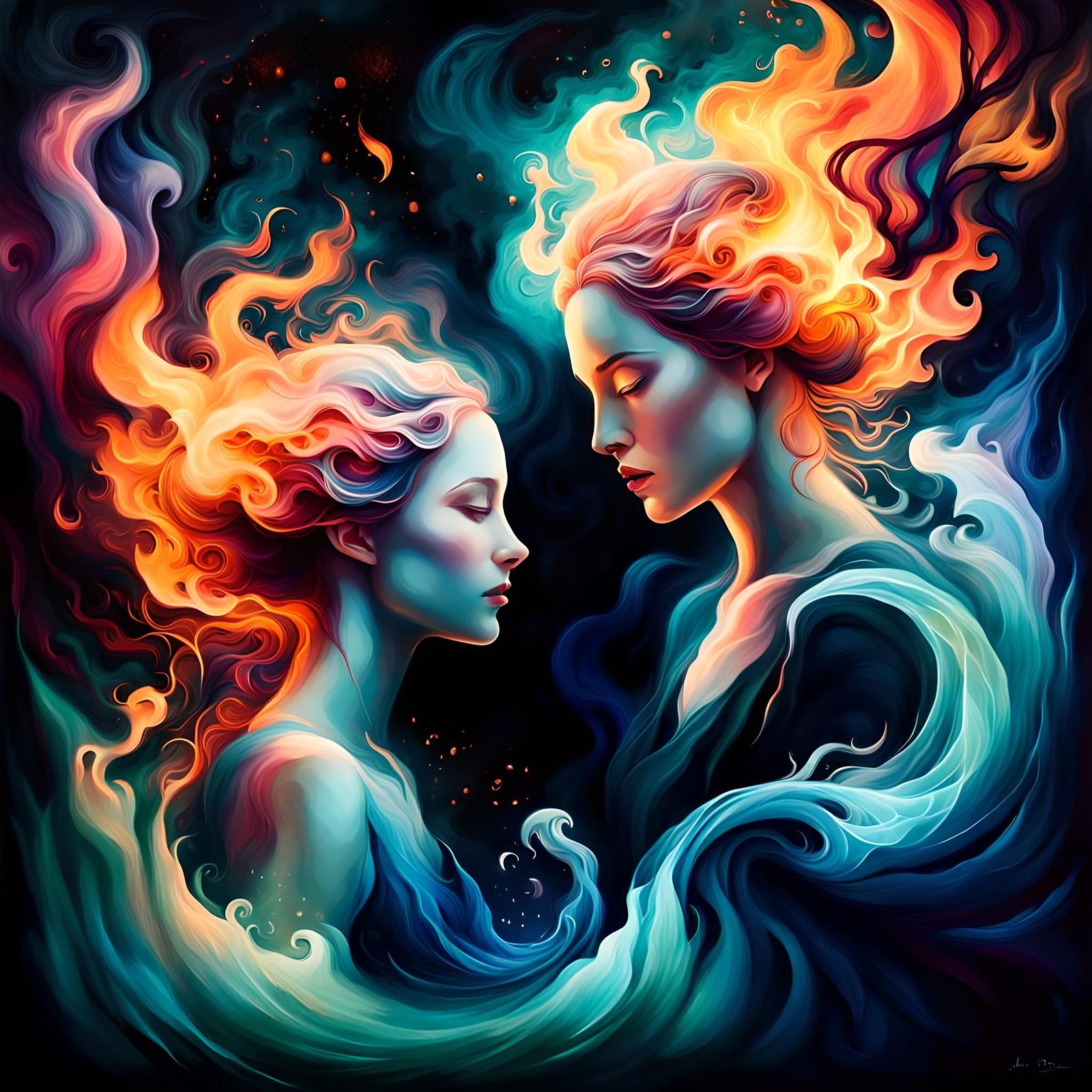 Contrasting Flames in Mystical Landscape