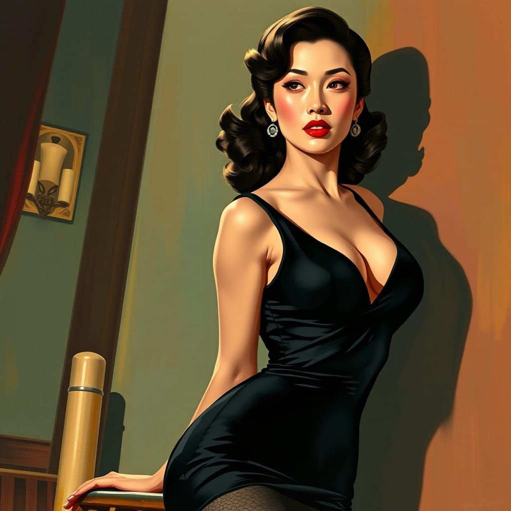 Gong Li as Classic Hollywood Siren in Sultry Pin-Up Pose