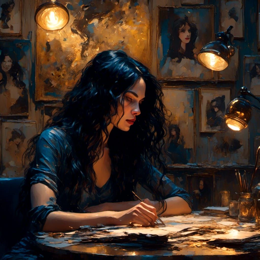 Woman with Long Hair in Realistic Comic Art