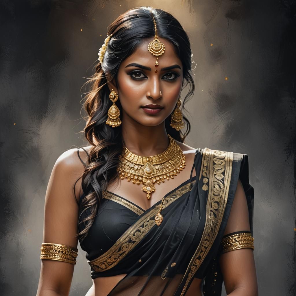 Sensual Indian Woman Portrait in Hyper-Realistic Digital Art
