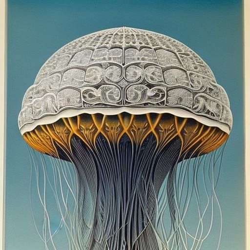 Detailed Jellyfish Illustration in Haeckel Style