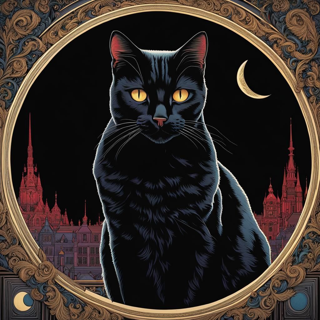 Moonlit Black Cat Graphic Novel Portrait
