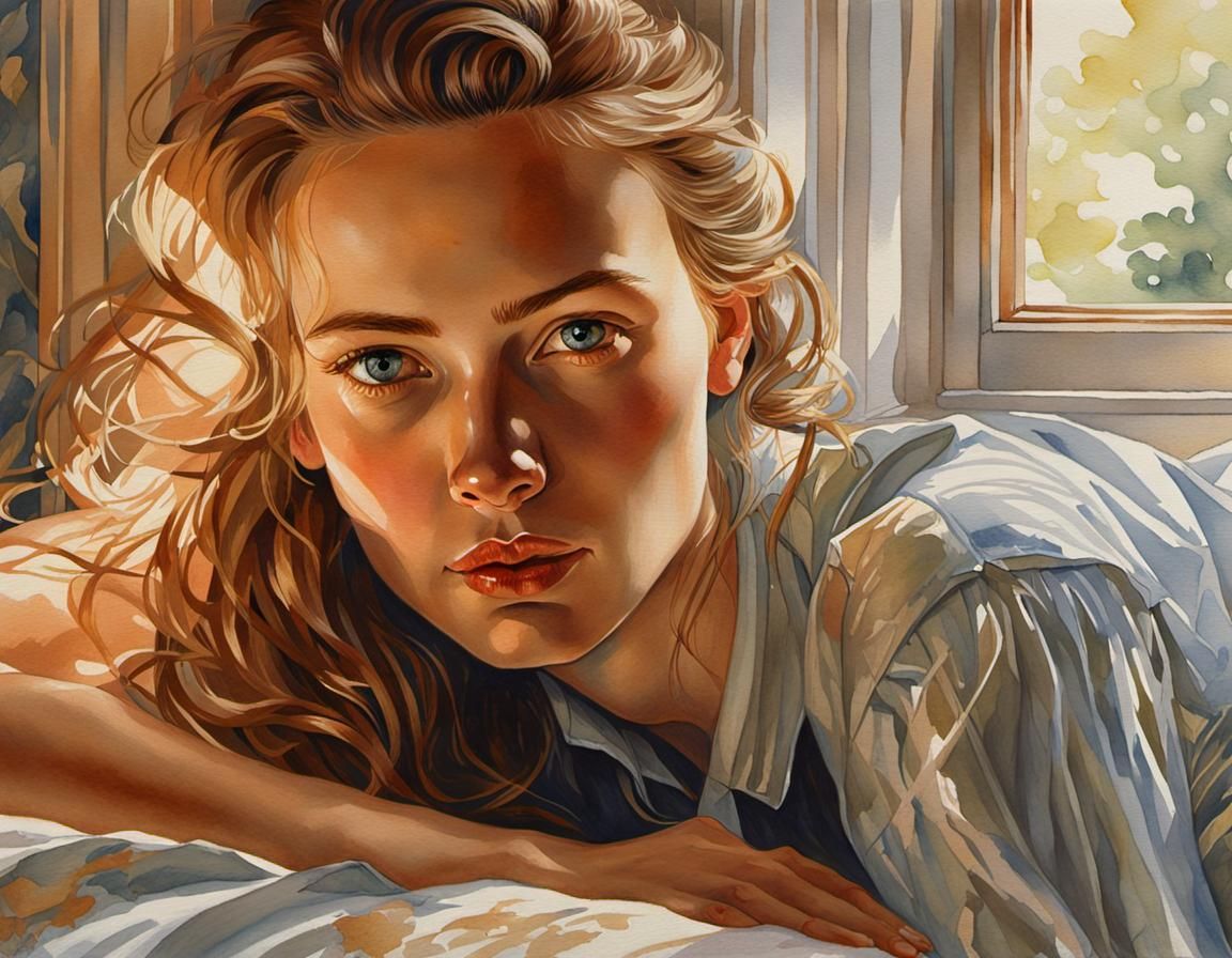 Colonial Woman Portrait in Realistic Watercolor Style