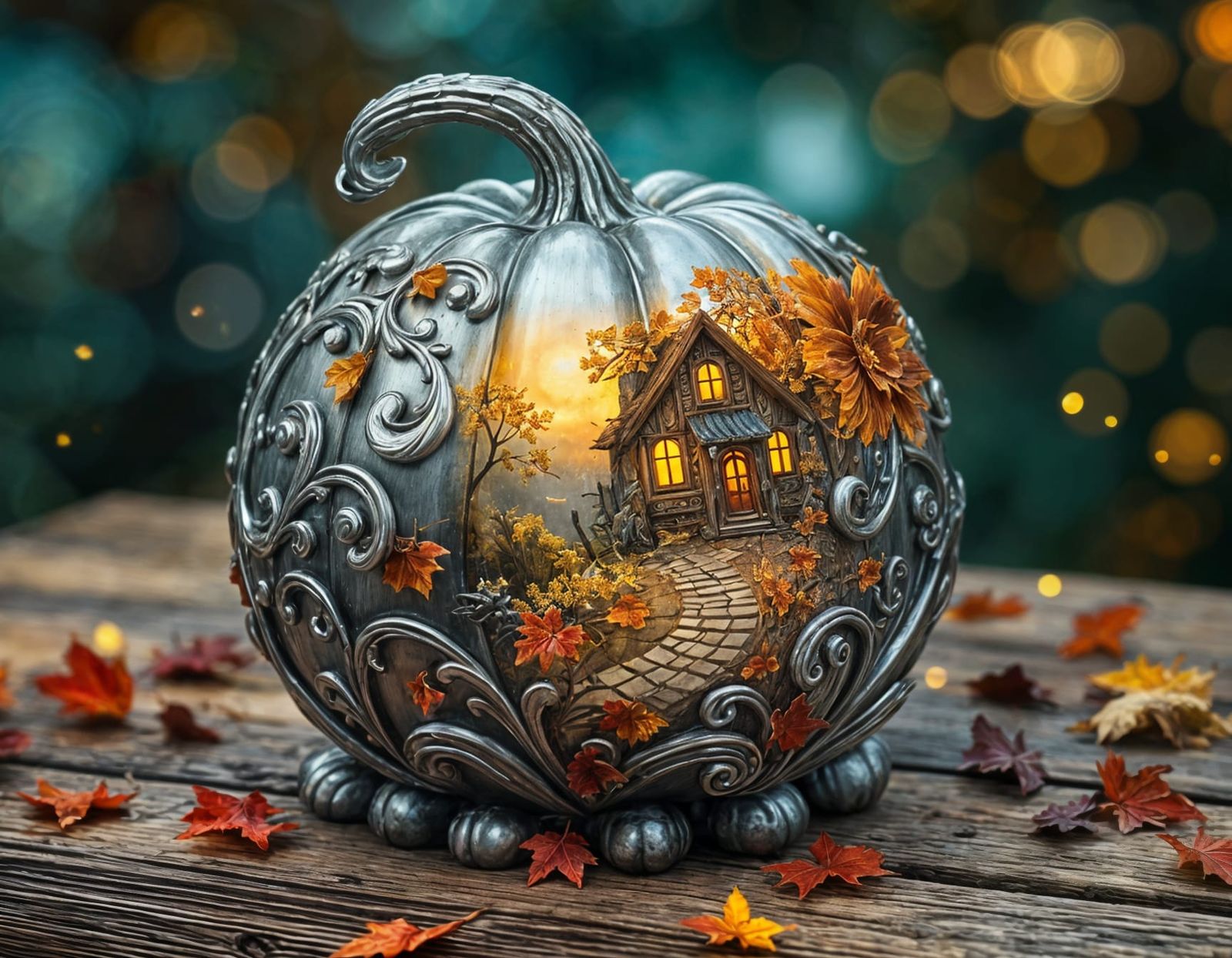 Baroque Silver Pumpkin Under Autumnal Magic