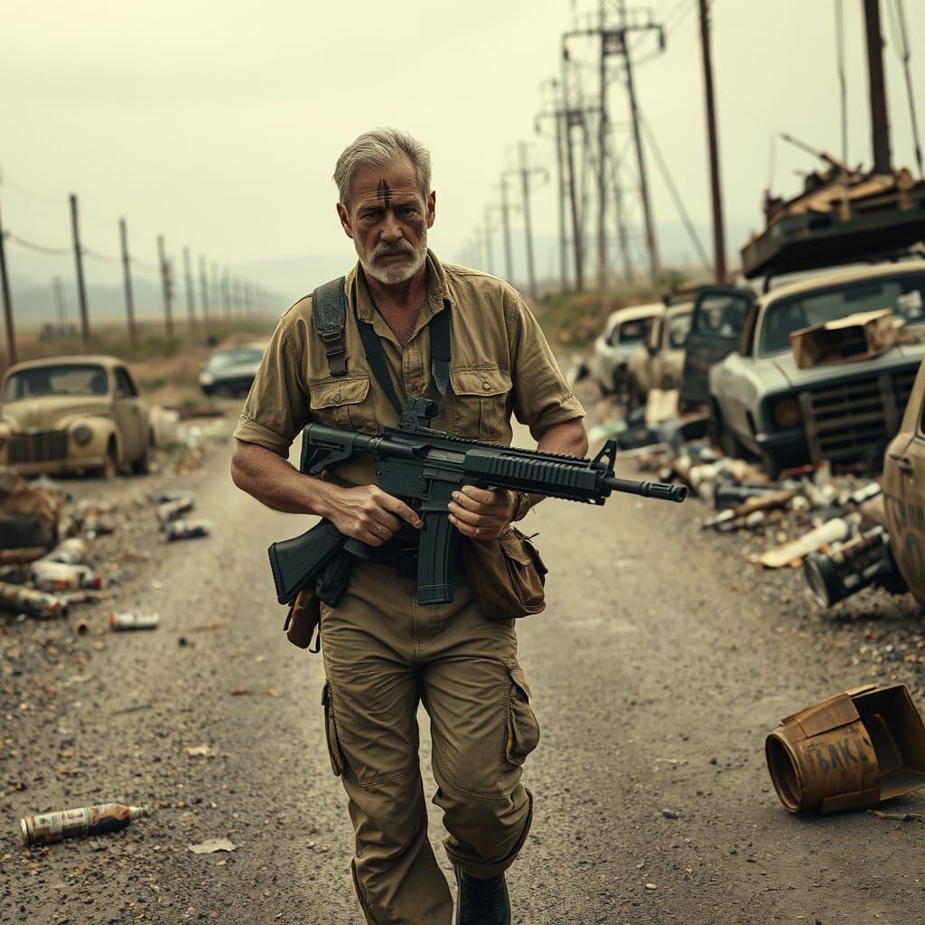 Post-Apocalyptic Warrior in Sepia Tone