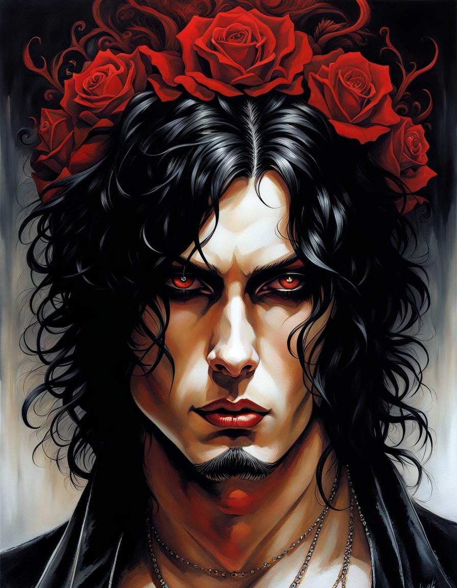 Melancholic Man in Crimson Ink Style