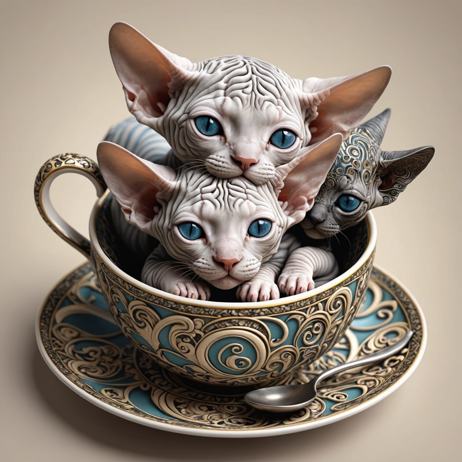 Sleeping Kittens in Teacup: Abstract Vector Art