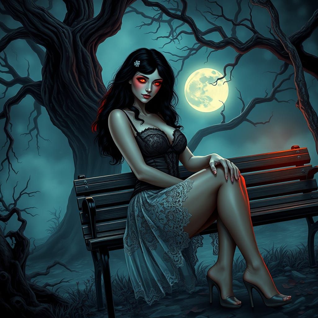 Mysterious Woman in Victorian Lingerie with Glowing Red Eyes