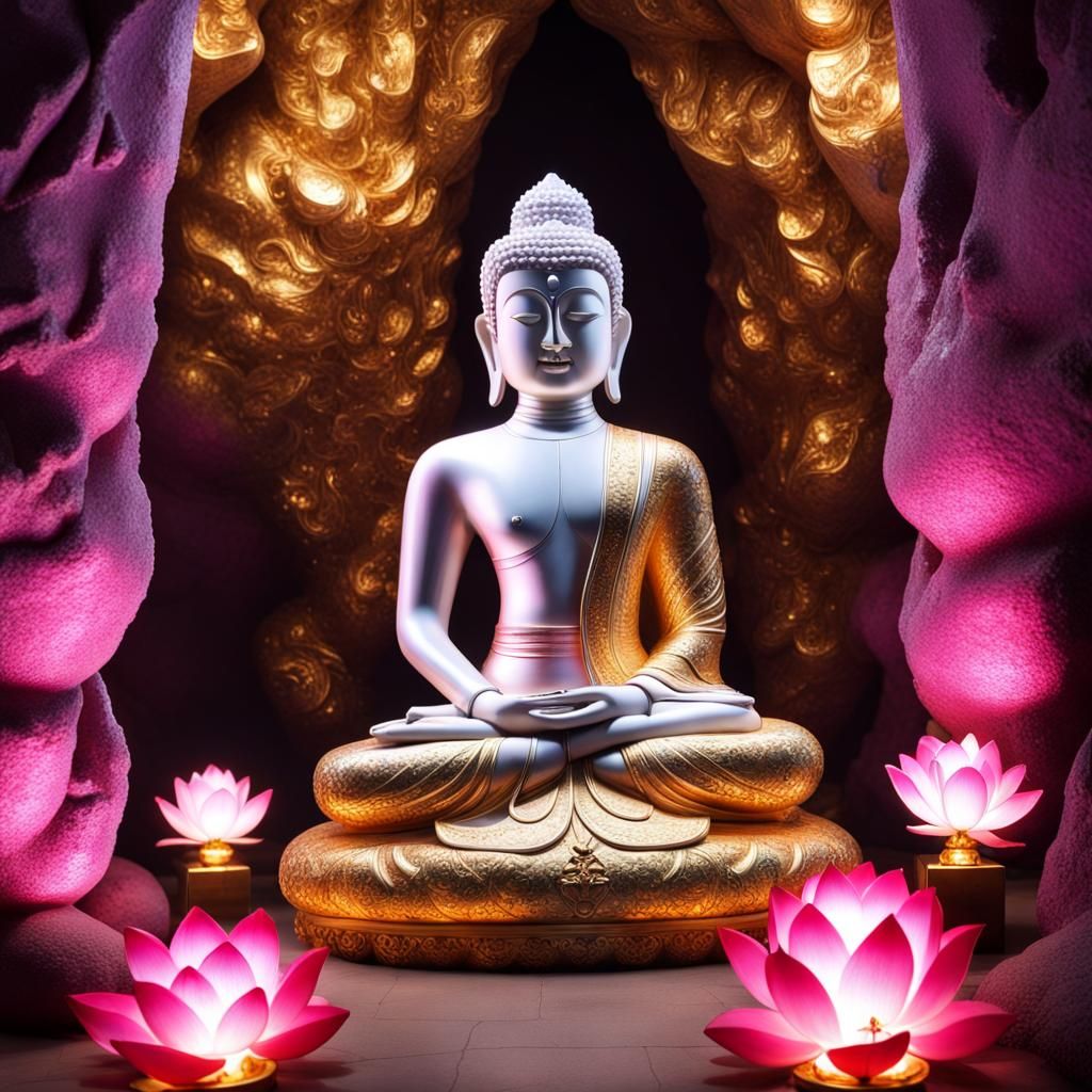 Crystal Cave with Buddha Statue in Thai Style