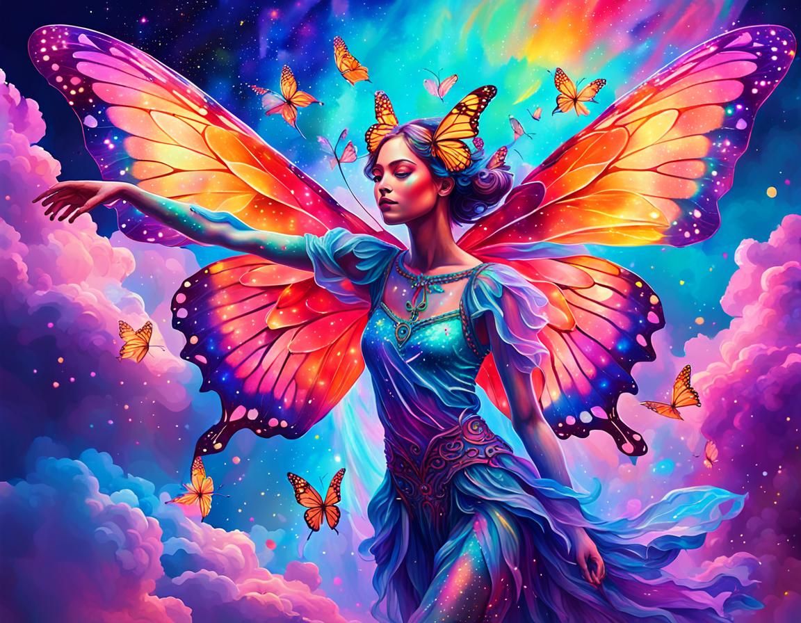 Cosmic Fairy with Butterfly Wings: Astral Illustration