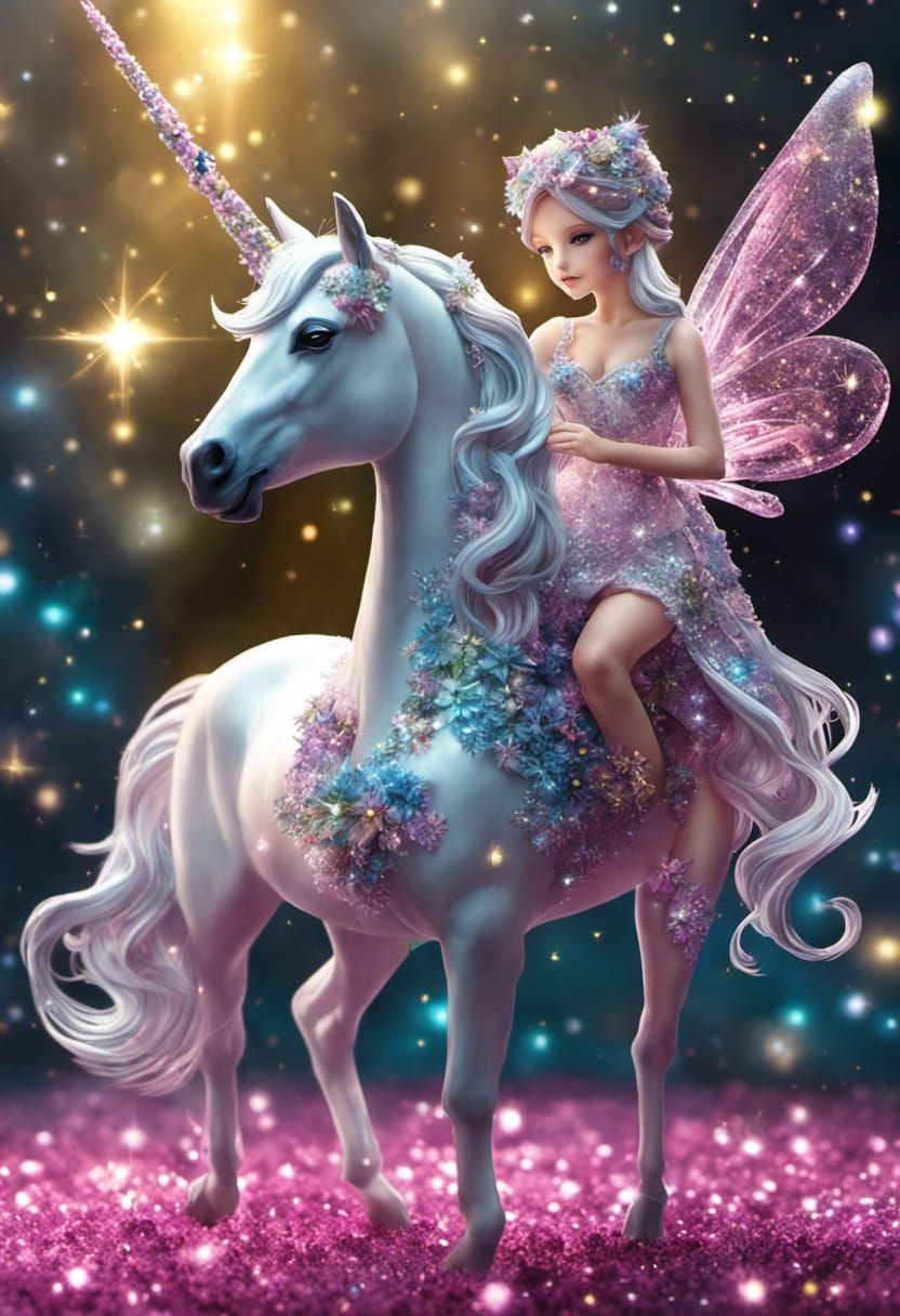 Fairy Chibi Rides a Sparkling Flower Unicorn