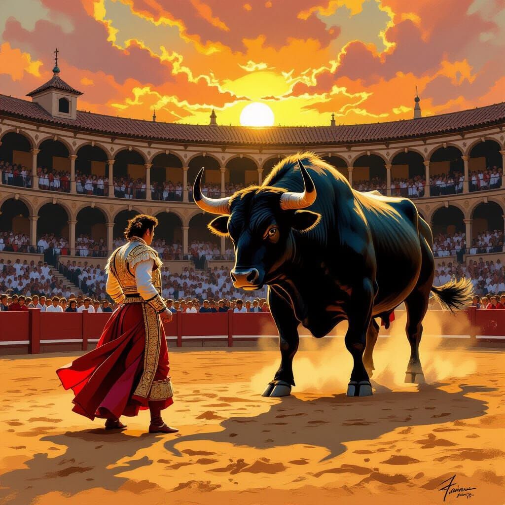 Portuguese Bullfighter Confronts Colossal Minotaur in Lisbon