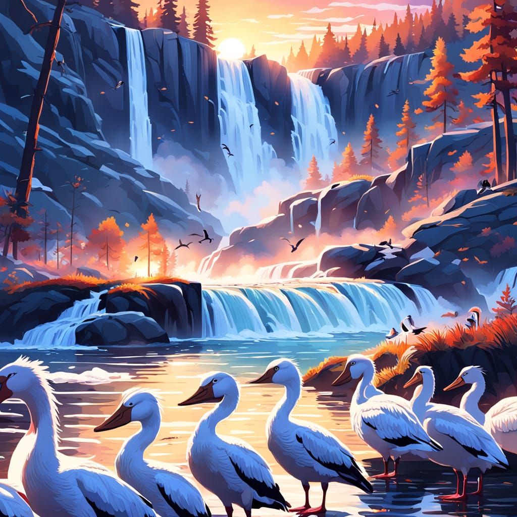 Canadian Geese at Granite Falls: Digital Concept Art