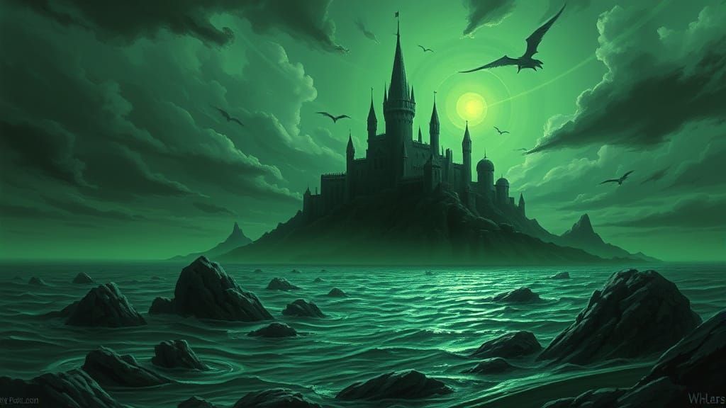 Eerie Fantasy Castle City by the Sea