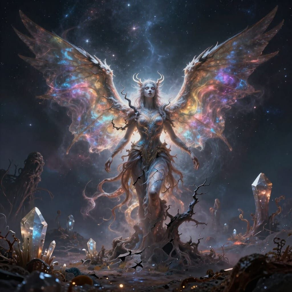 Cosmic Fairy Emerges From Obsidian Tree