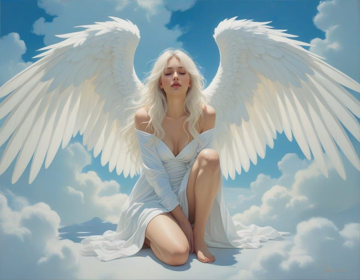 Angelic Figure with Wings in Romantic Style