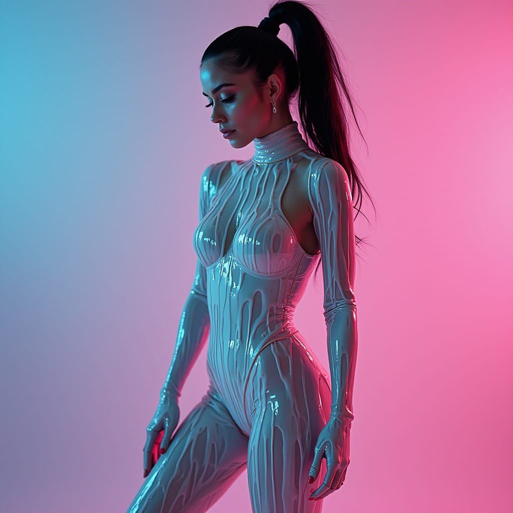 Ariana Grande in Neon-Lit Latex Dreamscape