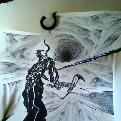 Surreal Demon Lord Ink Drawing Against the Void