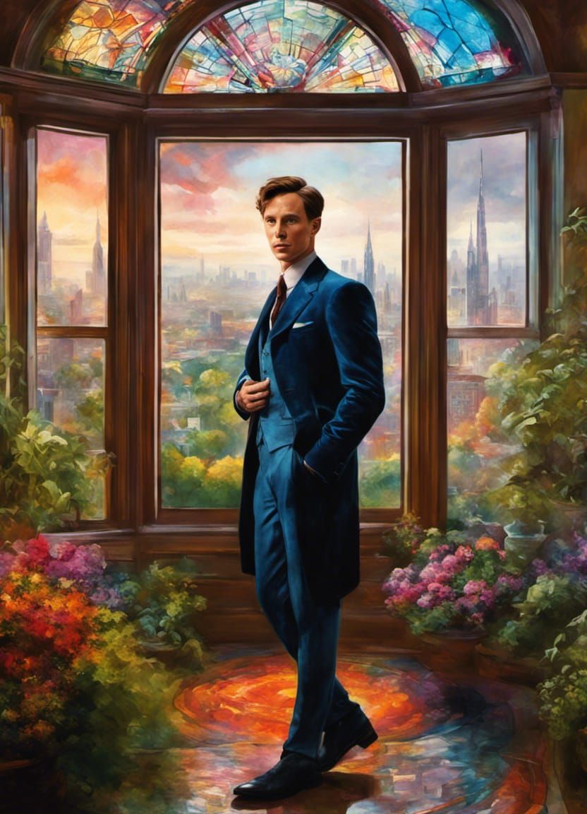 Futuristic Portrait Overlooking Lush Garden City