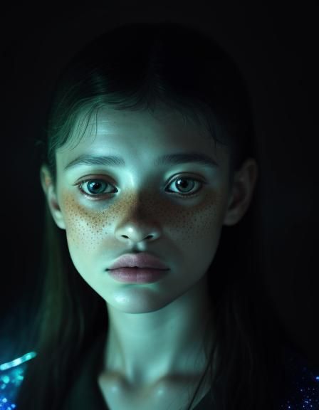 Bioluminescent Face in Foggy Night Forest