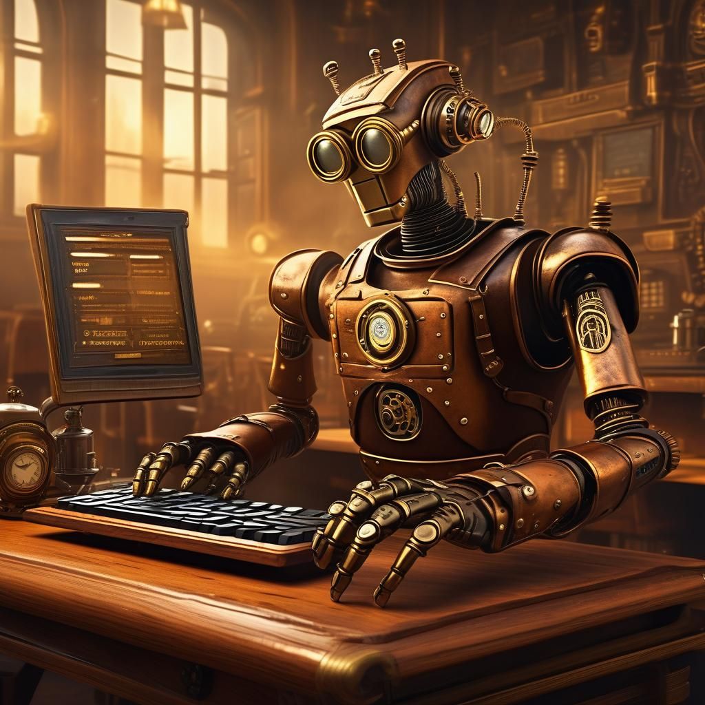 Steampunk Robot Voting on Digital Art