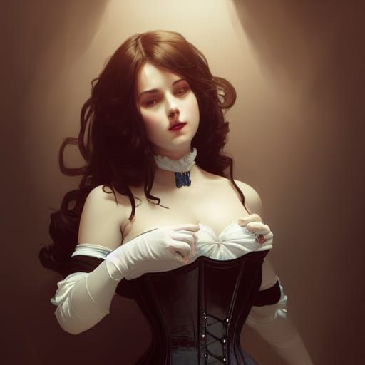 Maid in Corset: Hyperdetailed Art Nouveau Portrait